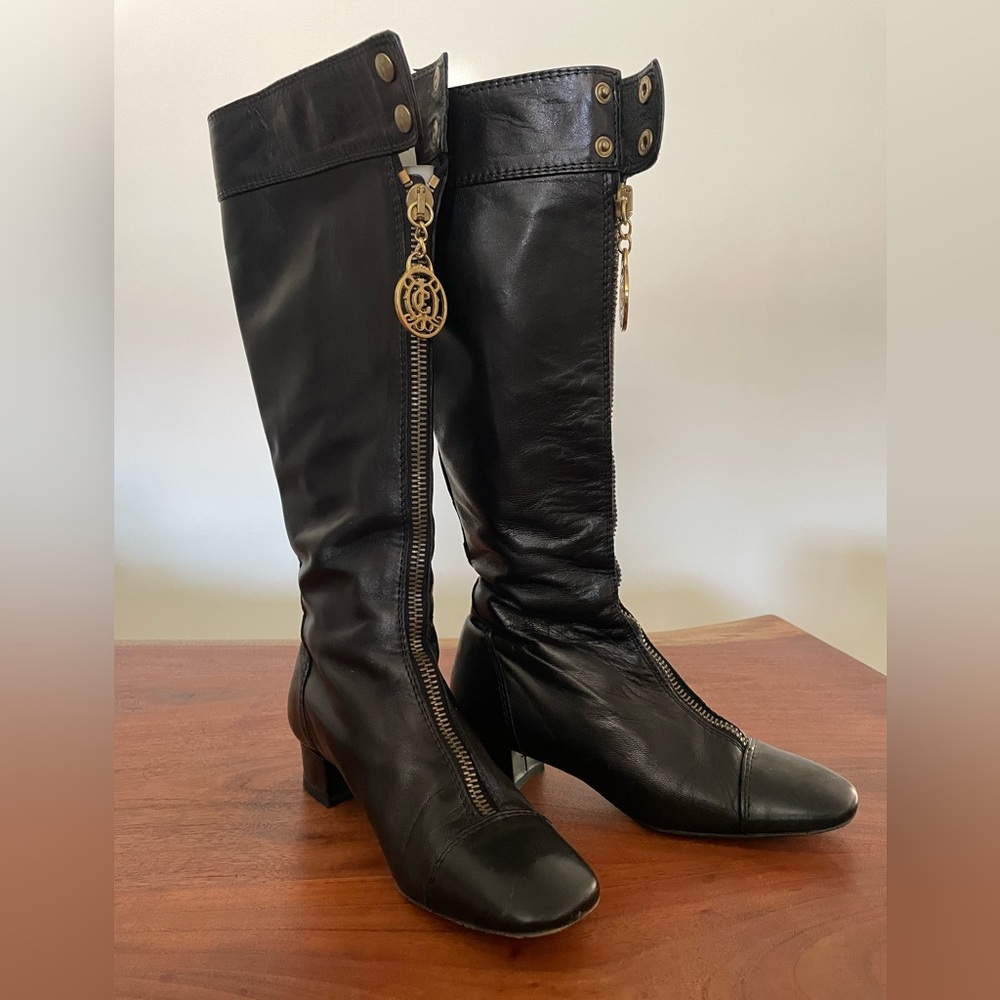 Juicy Couture Tall Black Leather Marcella Boots - size 7M